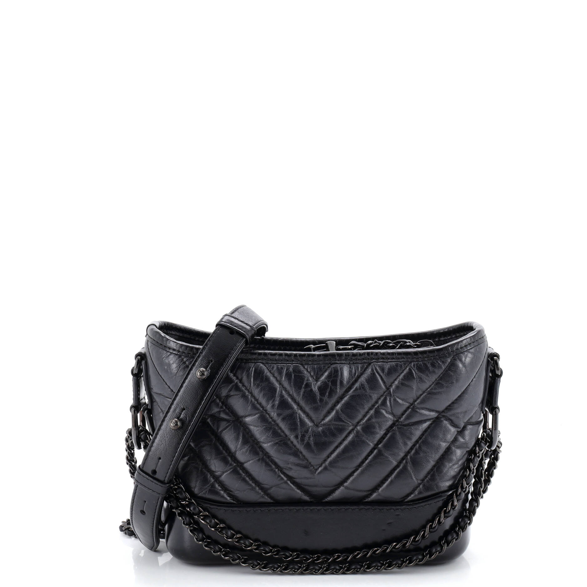 So Black Gabrielle Hobo Chevron Aged Calfskin Small