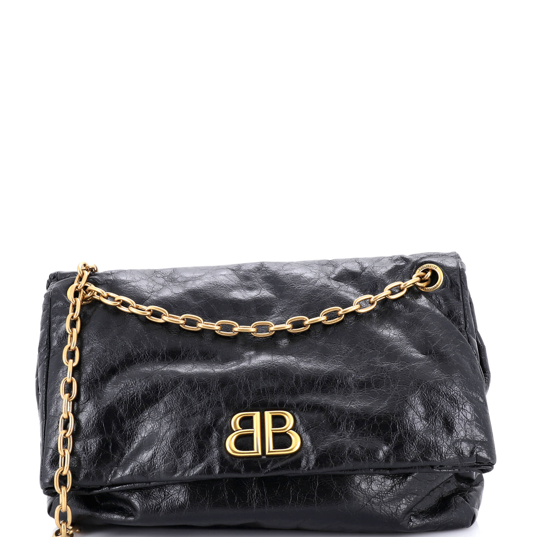 Monaco Chain Flap Shoulder Bag Leather Large