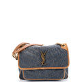 Niki Chain Flap Bag Matelasse Chevron Denim with Suede Medium