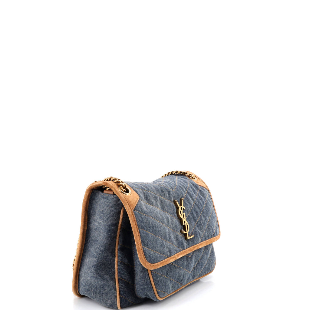 Niki Chain Flap Bag Matelasse Chevron Denim with Suede Medium