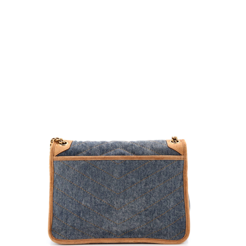 Niki Chain Flap Bag Matelasse Chevron Denim with Suede Medium