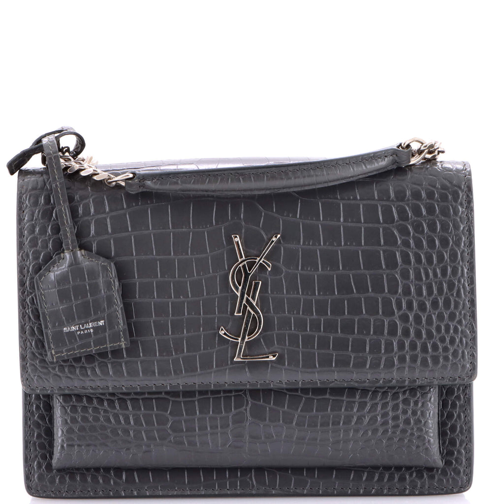 Sunset Crossbody Bag Crocodile Embossed Leather Medium