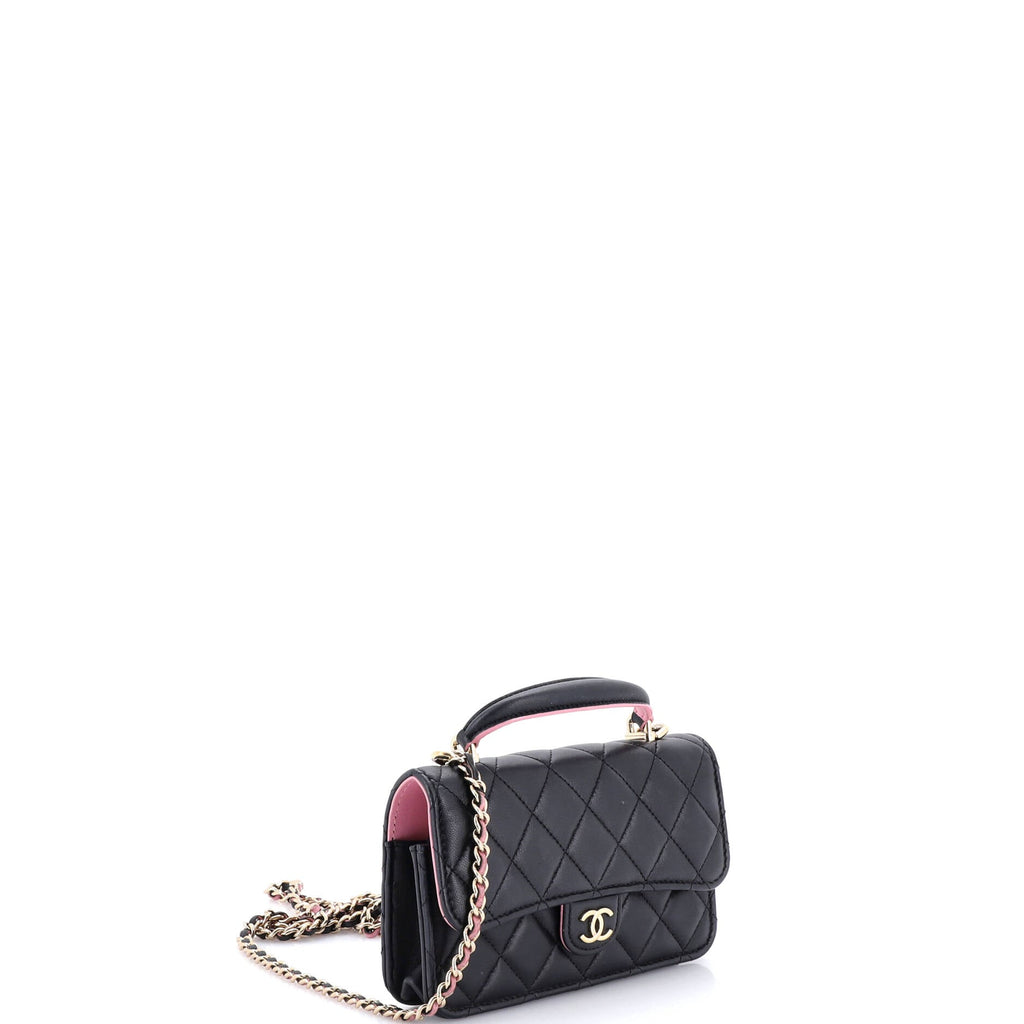 Classic Top Handle Flap Phone Holder with Chain Quilted Lambskin