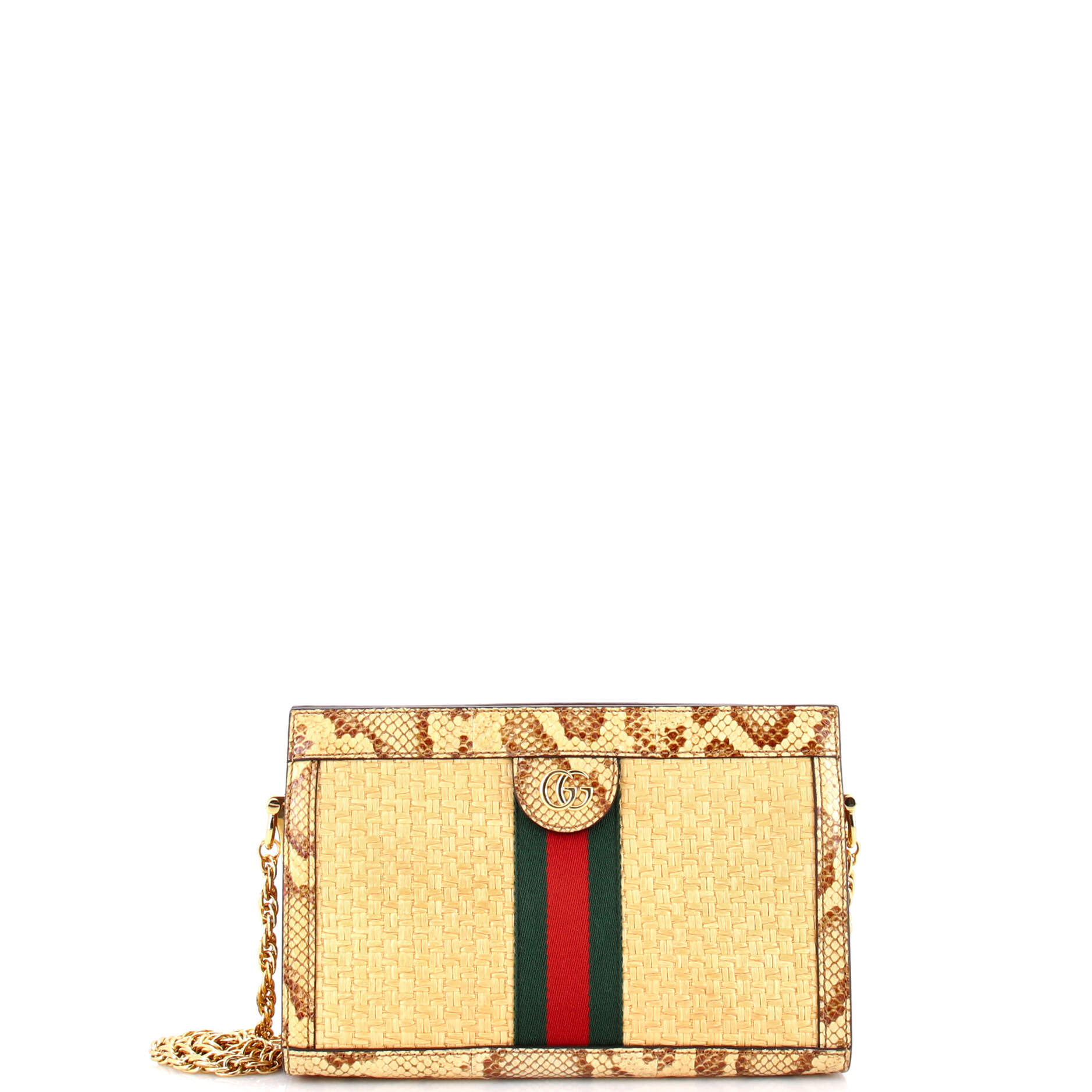 Ophidia Chain Shoulder Bag Raffia with Snakeskin Small