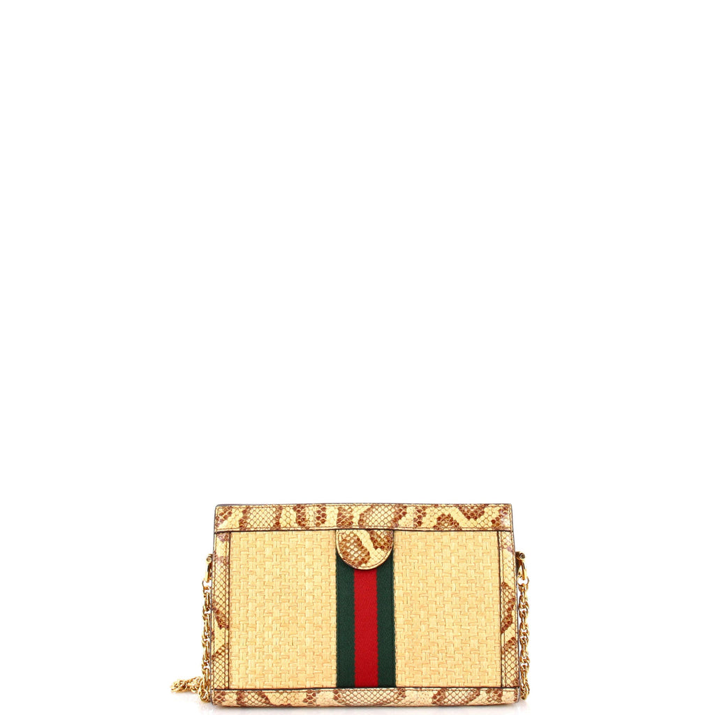 Ophidia Chain Shoulder Bag Raffia with Snakeskin Small