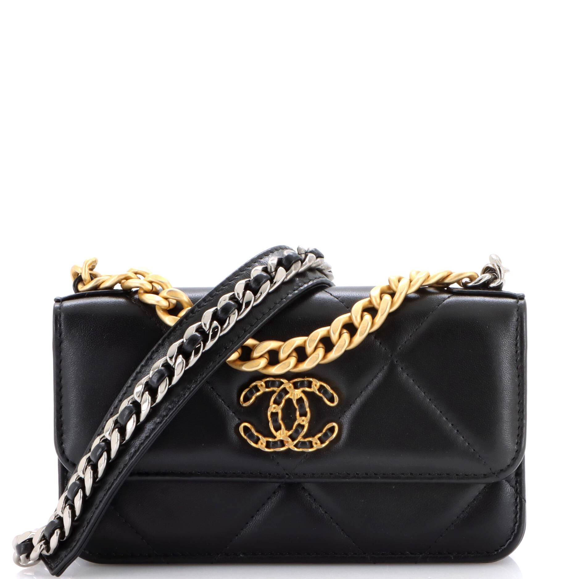 19 Flap Phone Holder with Chain Quilted Lambskin