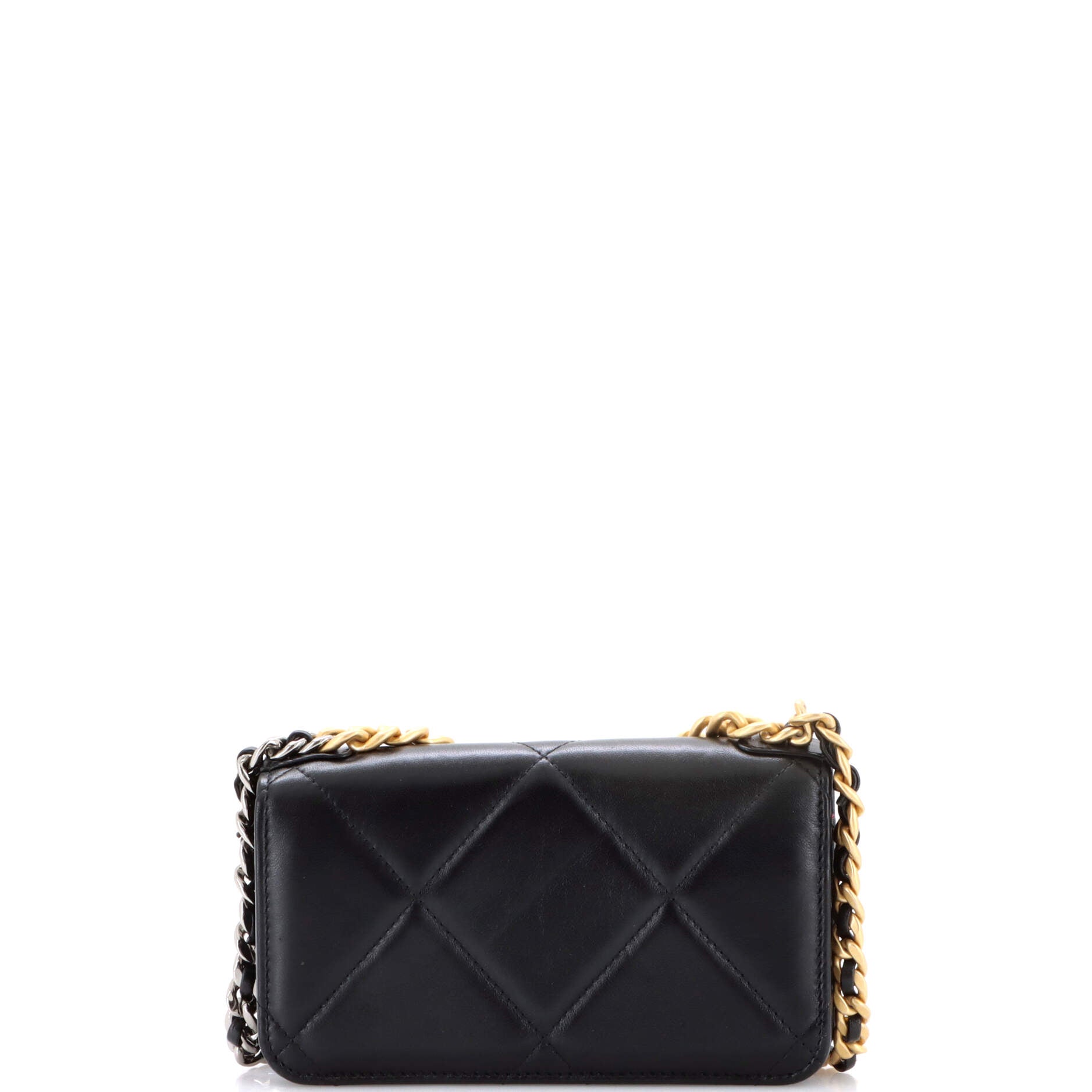 19 Flap Phone Holder with Chain Quilted Lambskin