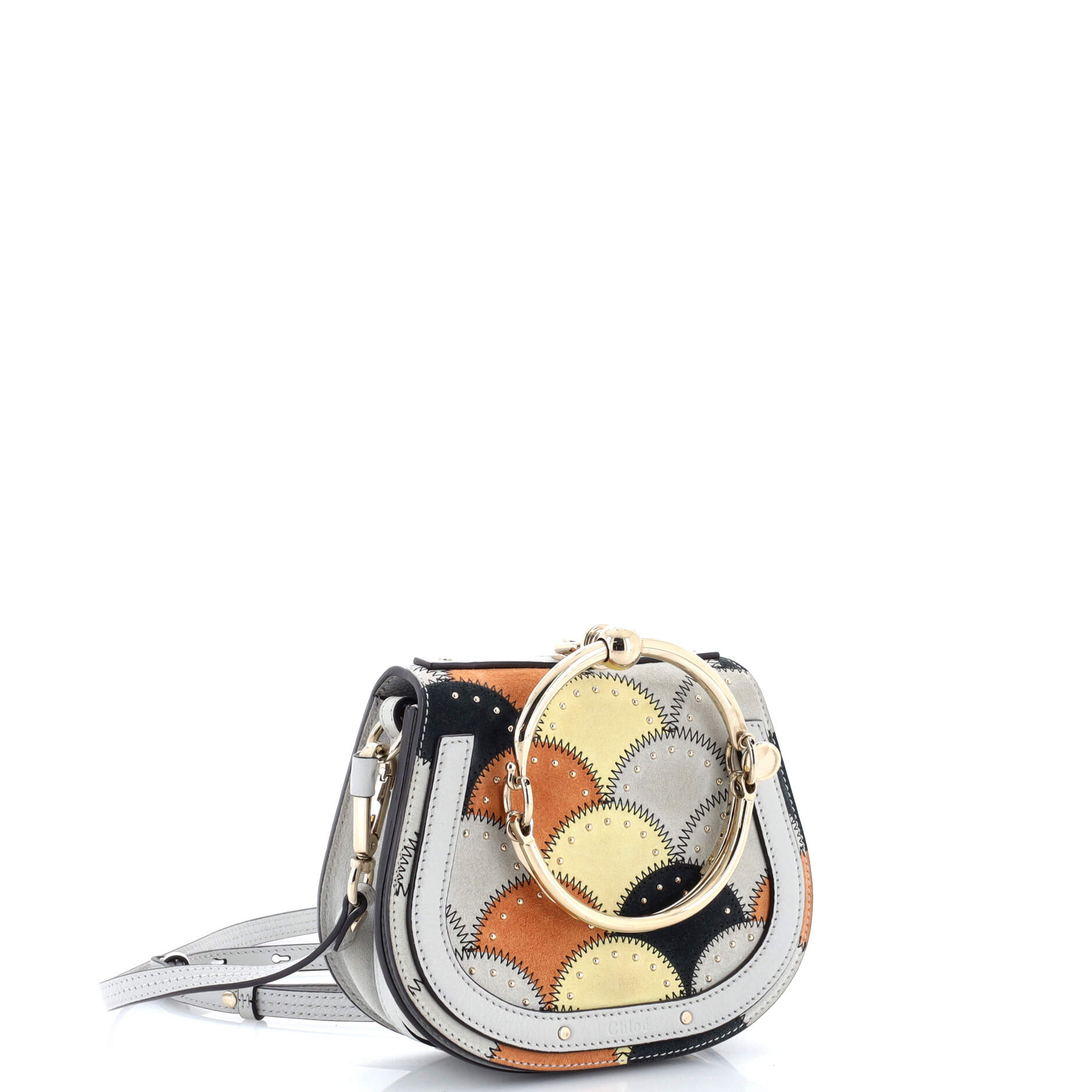 Nile Patchwork Crossbody Bag Studded Leather with Suede Small