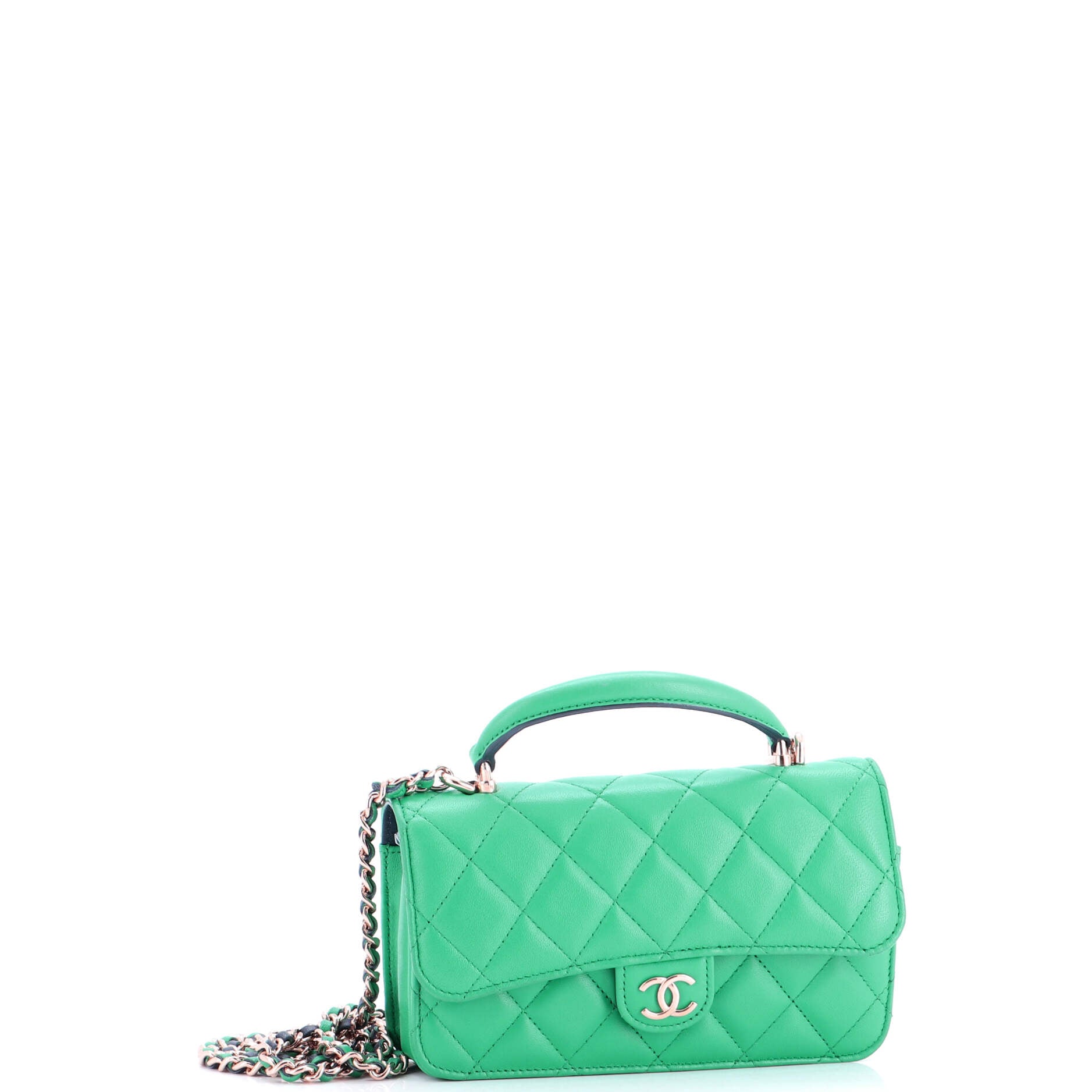 Classic Top Handle Flap Phone Holder with Chain Quilted Lambskin
