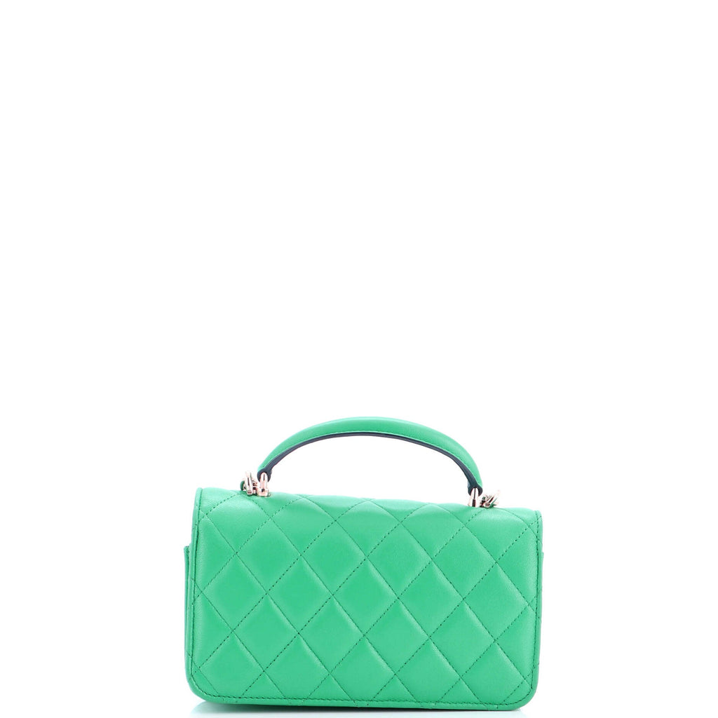 Classic Top Handle Flap Phone Holder with Chain Quilted Lambskin