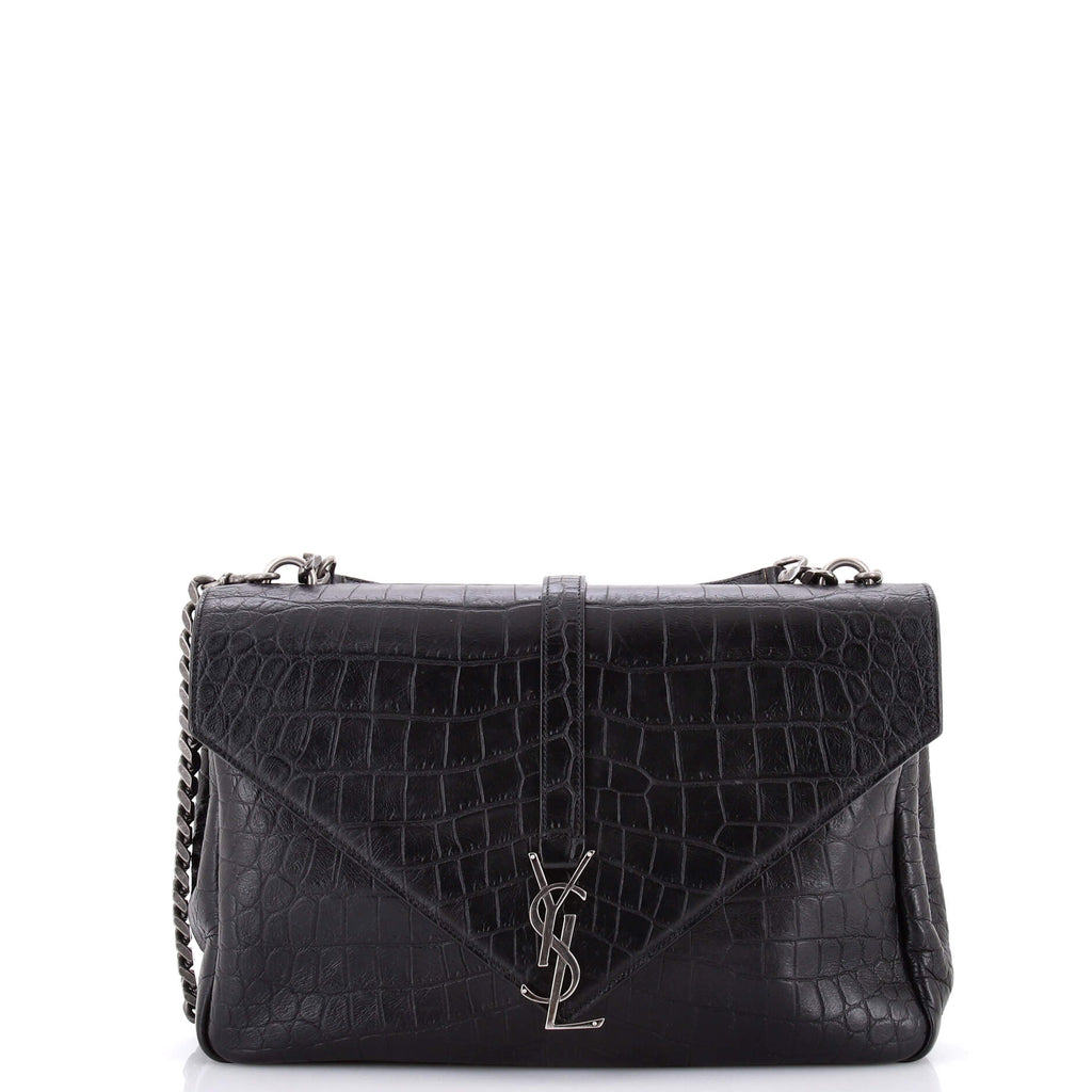 Classic Monogram College Bag Crocodile Embossed Leather Large