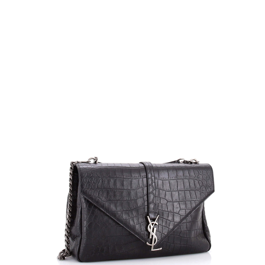 Classic Monogram College Bag Crocodile Embossed Leather Large