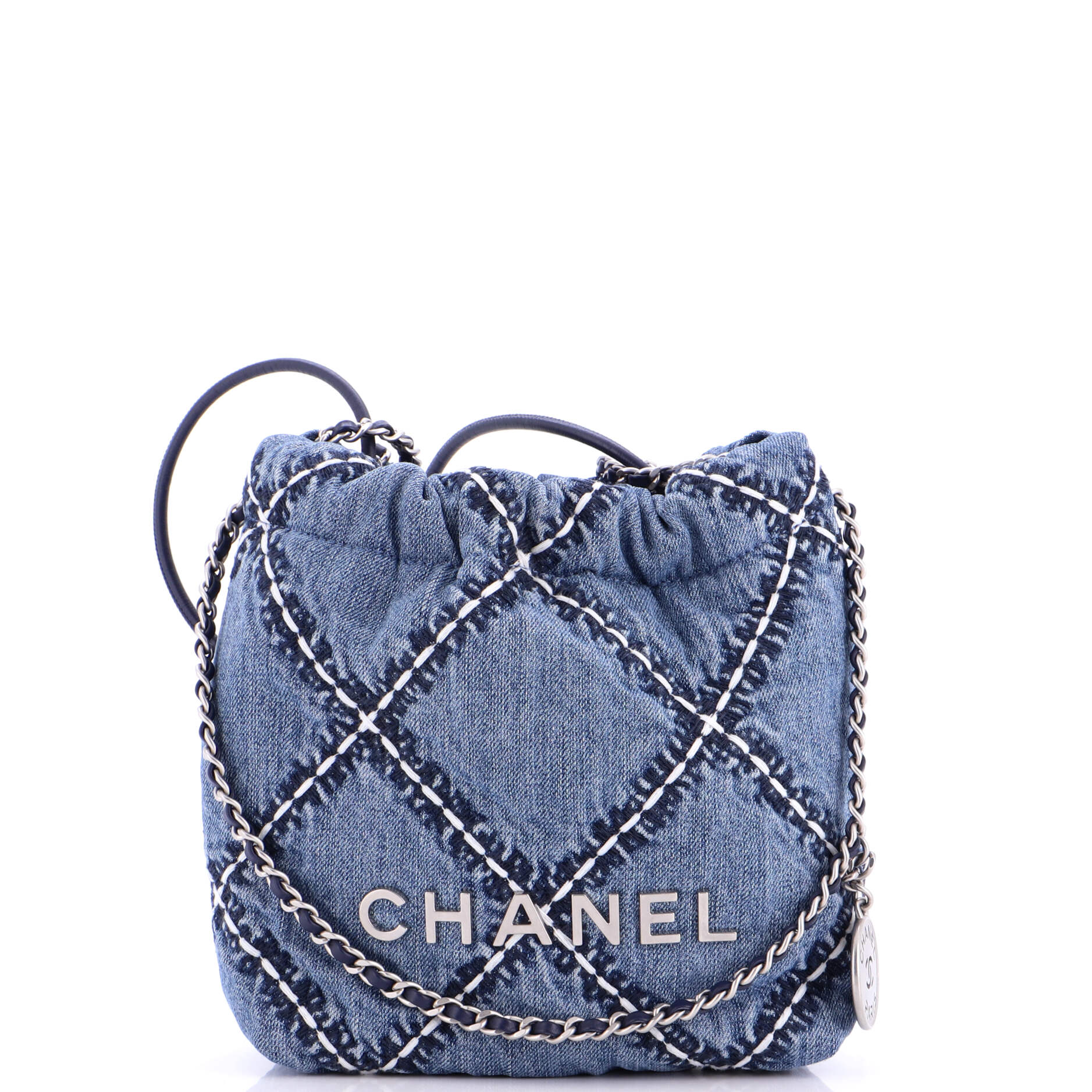 22 Chain Hobo Quilted Stitched Denim Mini