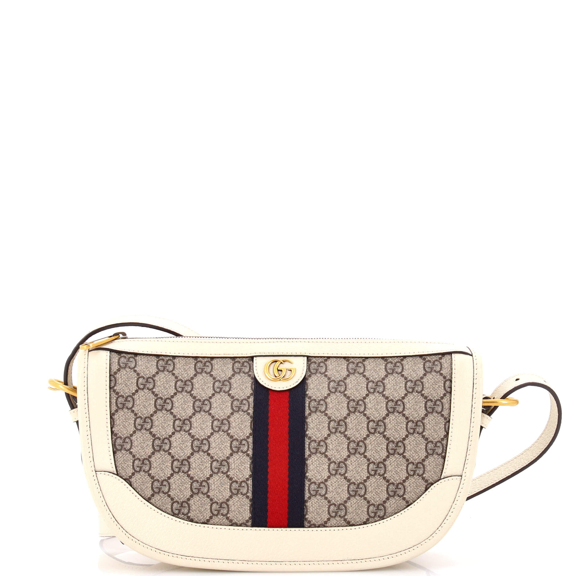 Ophidia Curved Zip Shoulder Bag GG Coated Canvas with Leather Large