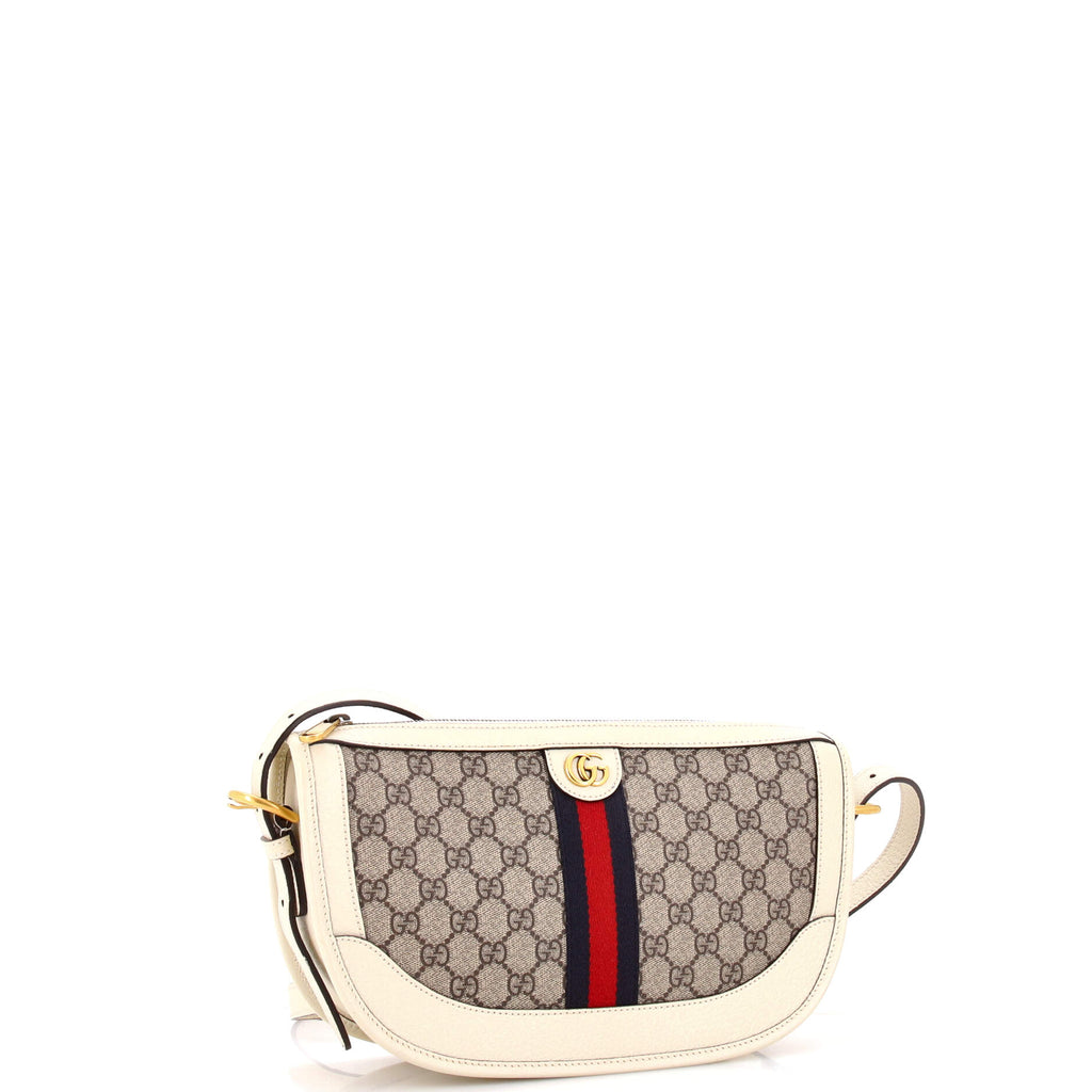 Ophidia Curved Zip Shoulder Bag GG Coated Canvas with Leather Large
