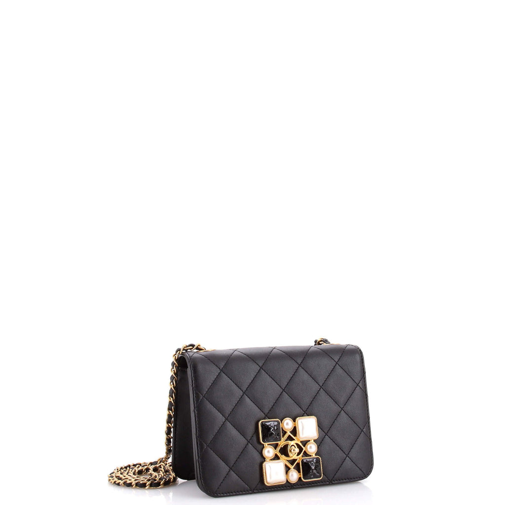 Resin and Pearl CC Full Flap Bag Quilted Calfskin Small