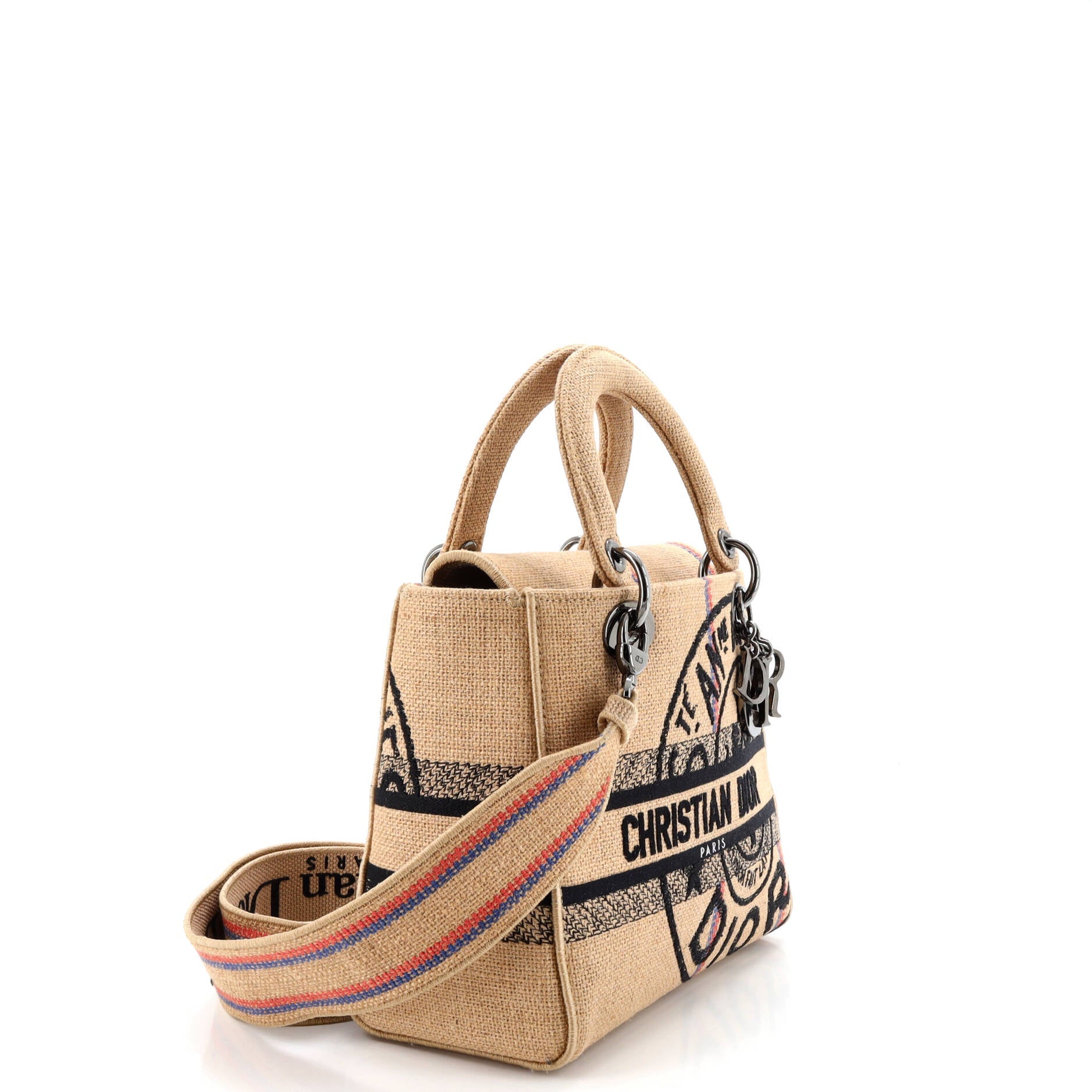 Lady D-Lite Bag Embroidered Jute Canvas Medium