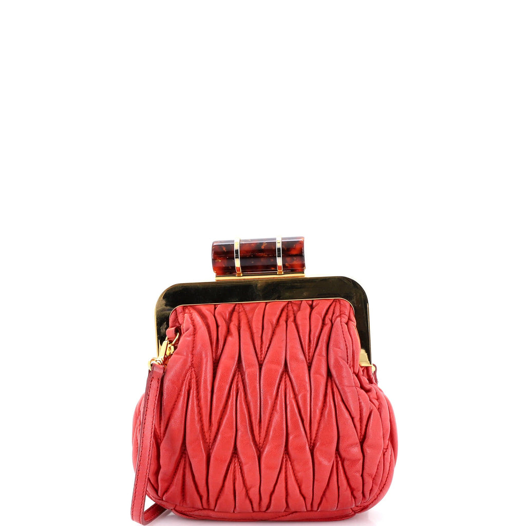 Kisslock Frame Clutch with Chain Matelasse Leather Mini