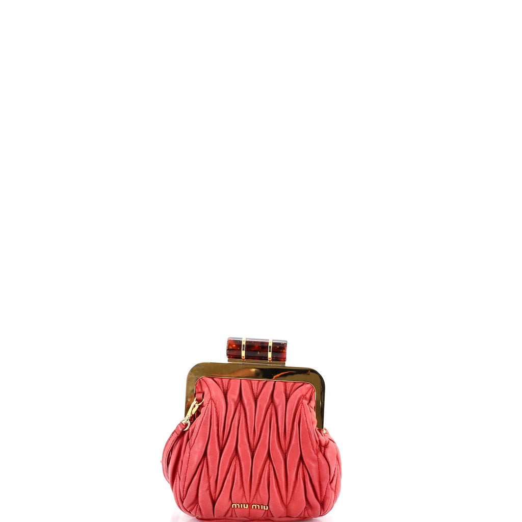 Kisslock Frame Clutch with Chain Matelasse Leather Mini