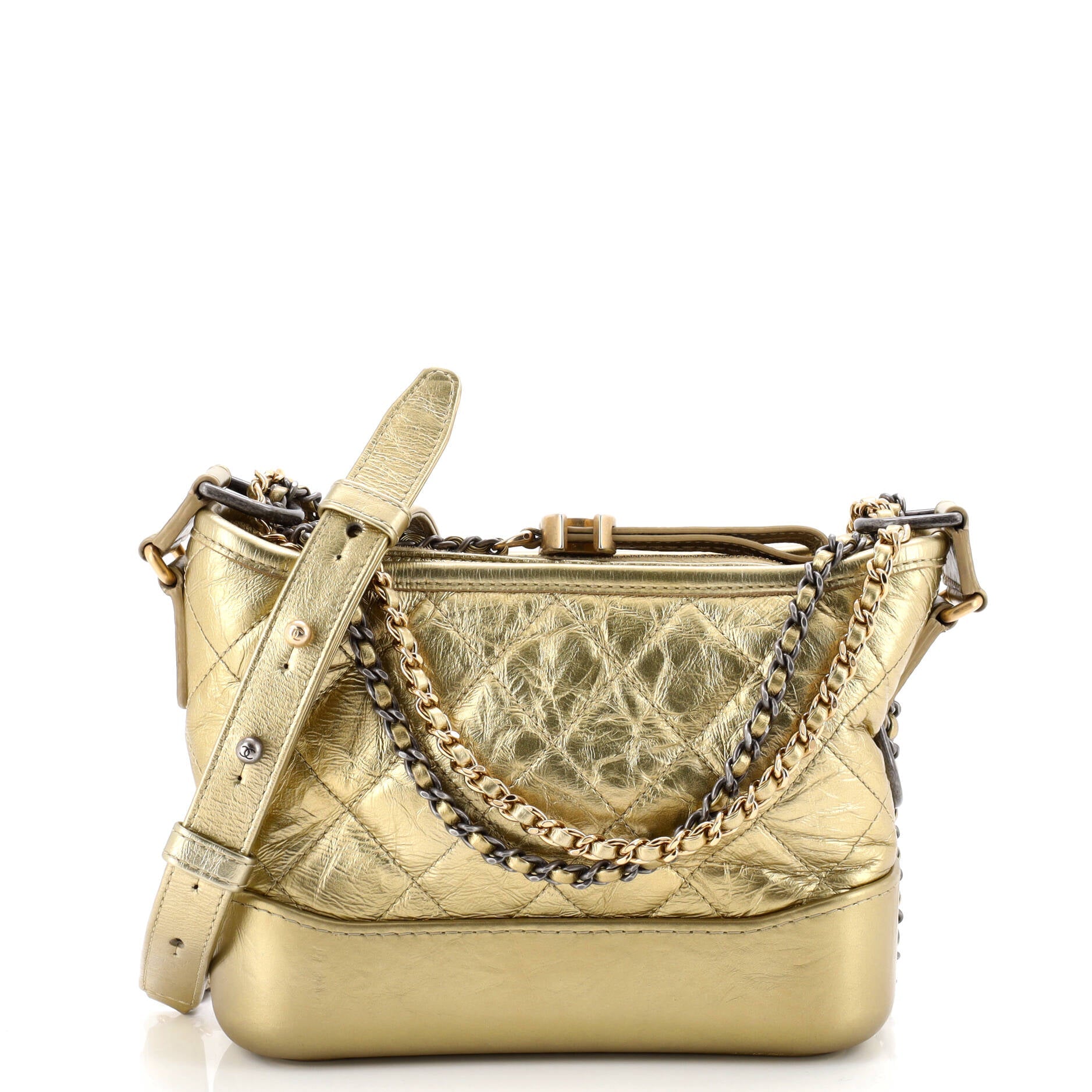 Gabrielle Hobo Quilted Metallic Aged Calfskin Small
