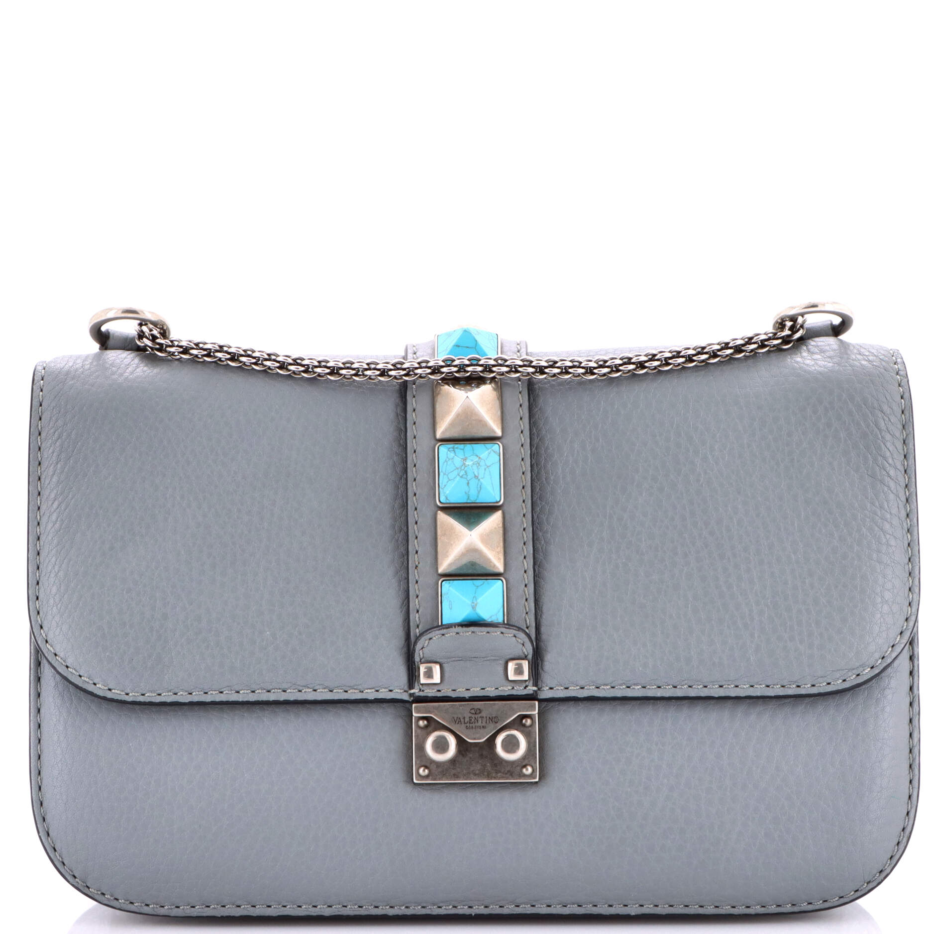 Rolling Rockstud Glam Lock Shoulder Bag Leather Medium