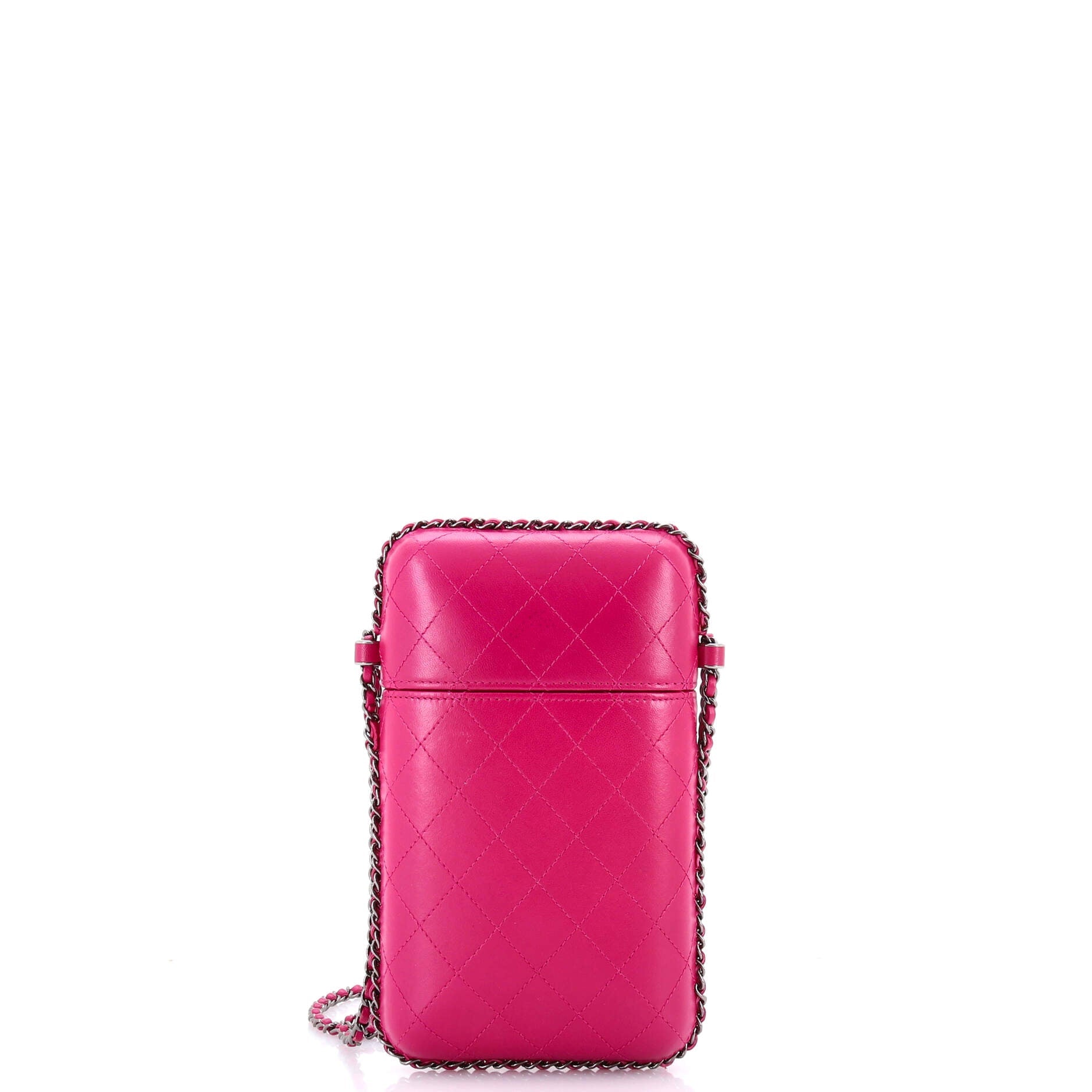 Chain Around Phone Holder Box Crossbody Quilted Lambskin