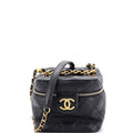 Chain Bar Vanity Case with Chain Quilted Calfskin Small