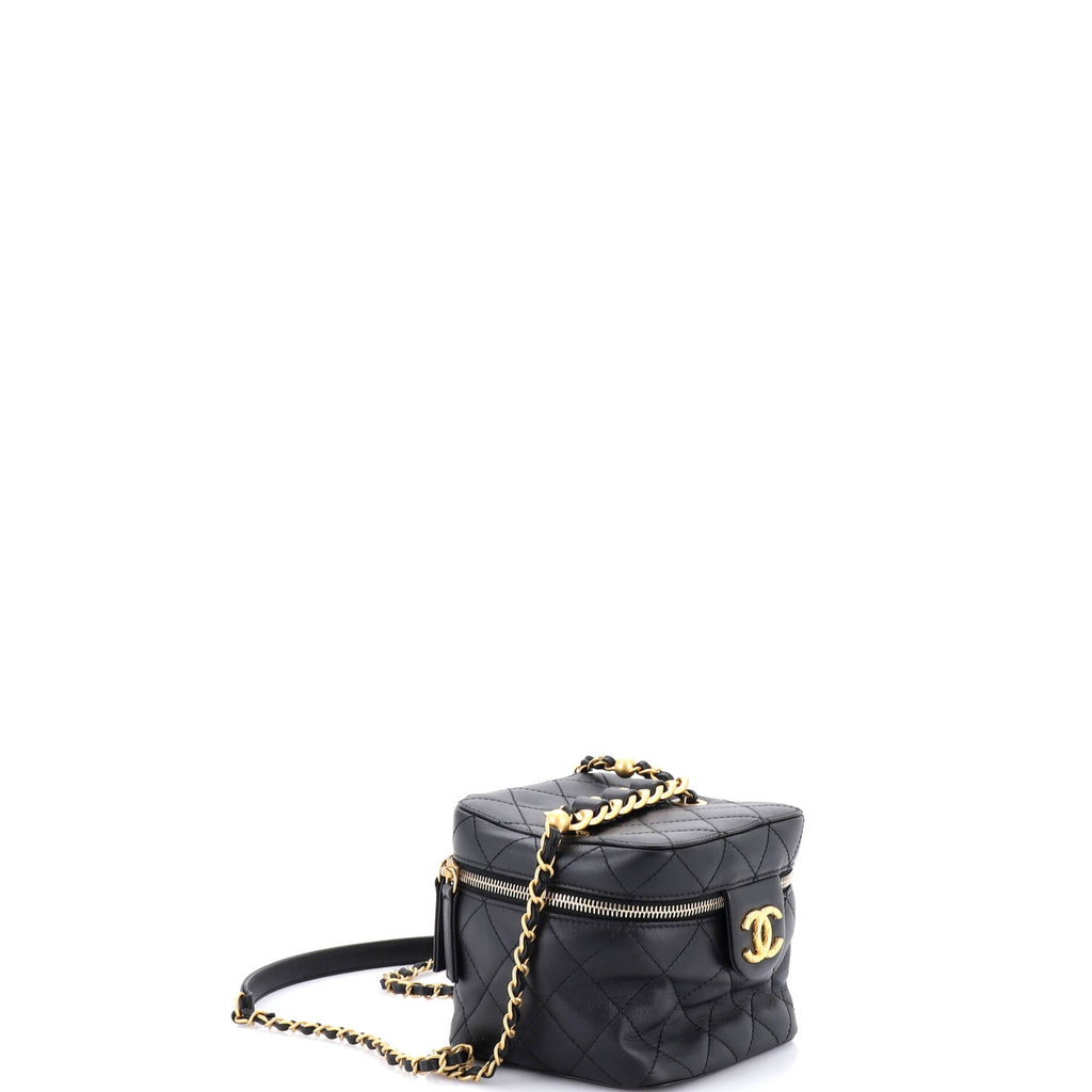 Chain Bar Vanity Case with Chain Quilted Calfskin Small