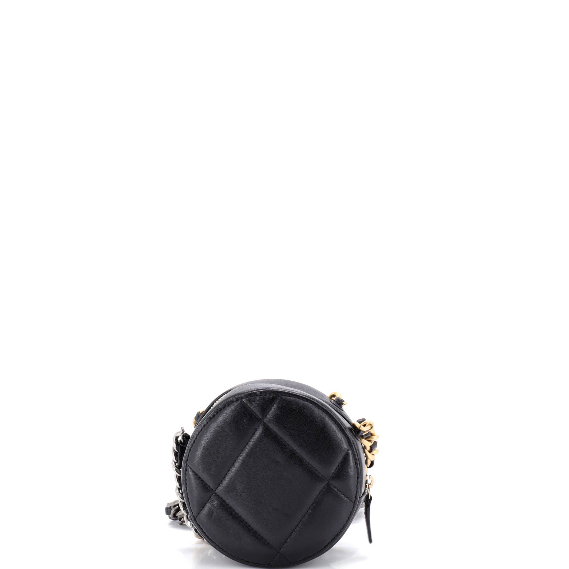 19 Round Clutch with Chain Quilted Leather