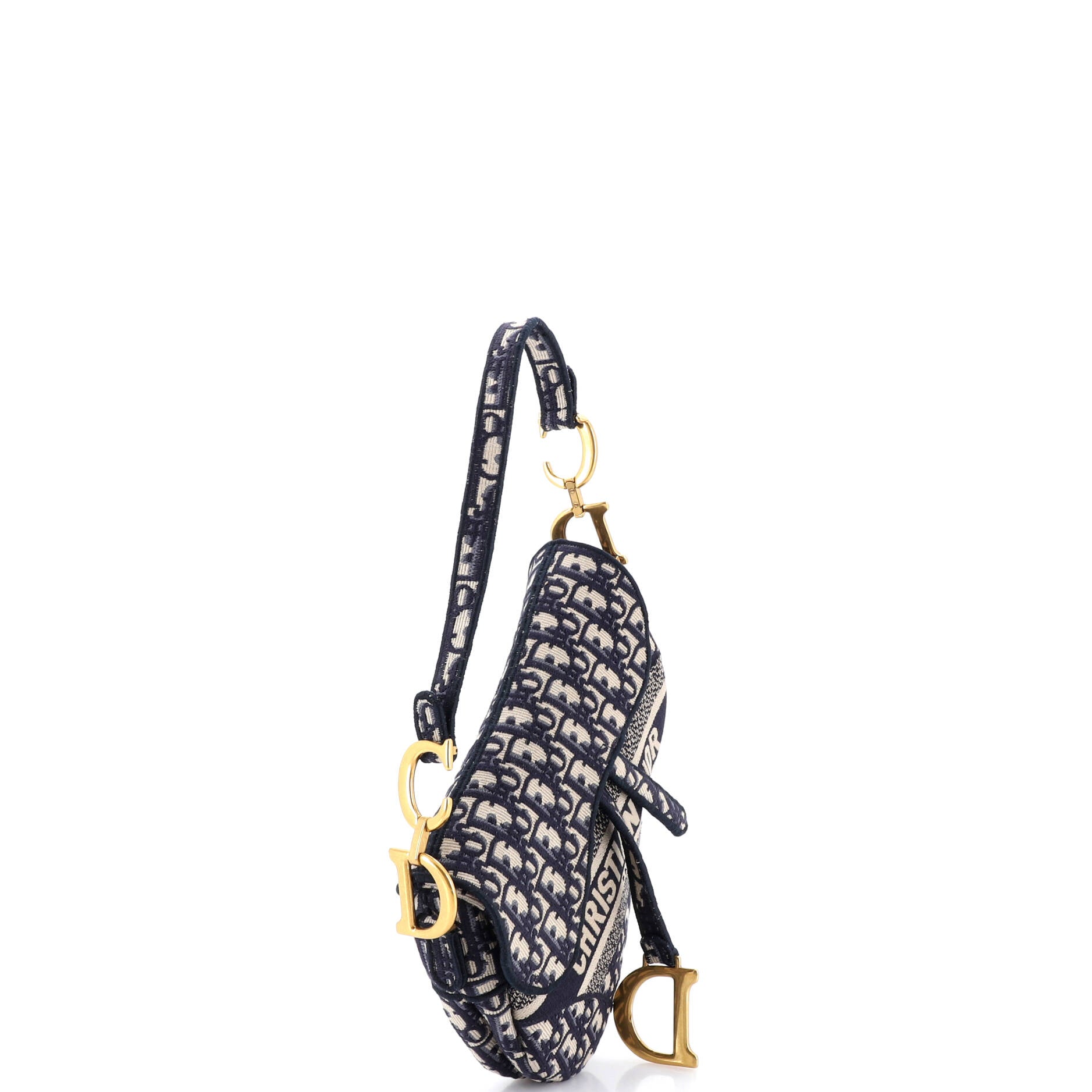 Saddle Handbag Logo Embroidered Oblique Canvas Medium