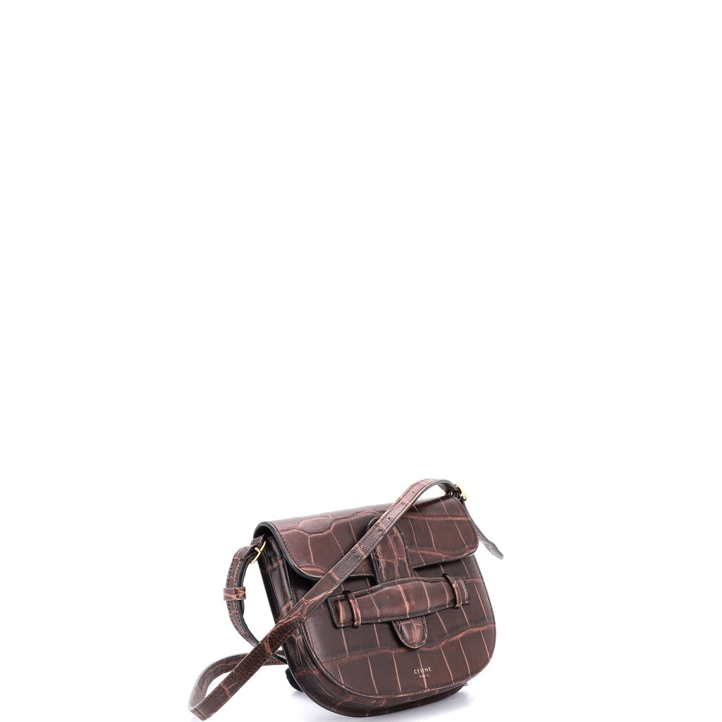 Symmetrical Shoulder Bag Crocodile Embossed Leather Mini