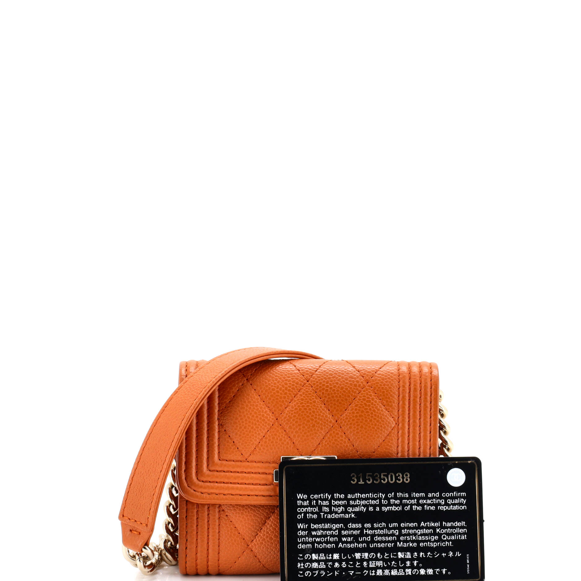 Boy Flap Card Holder on Chain Quilted Caviar