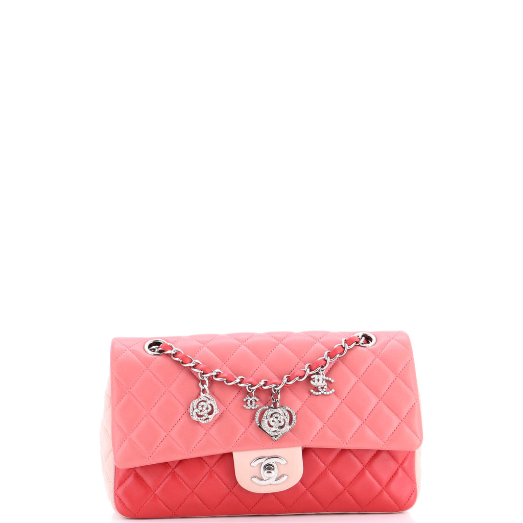 Tricolor Valentine Crystal Hearts Flap Bag Quilted Lambskin Medium