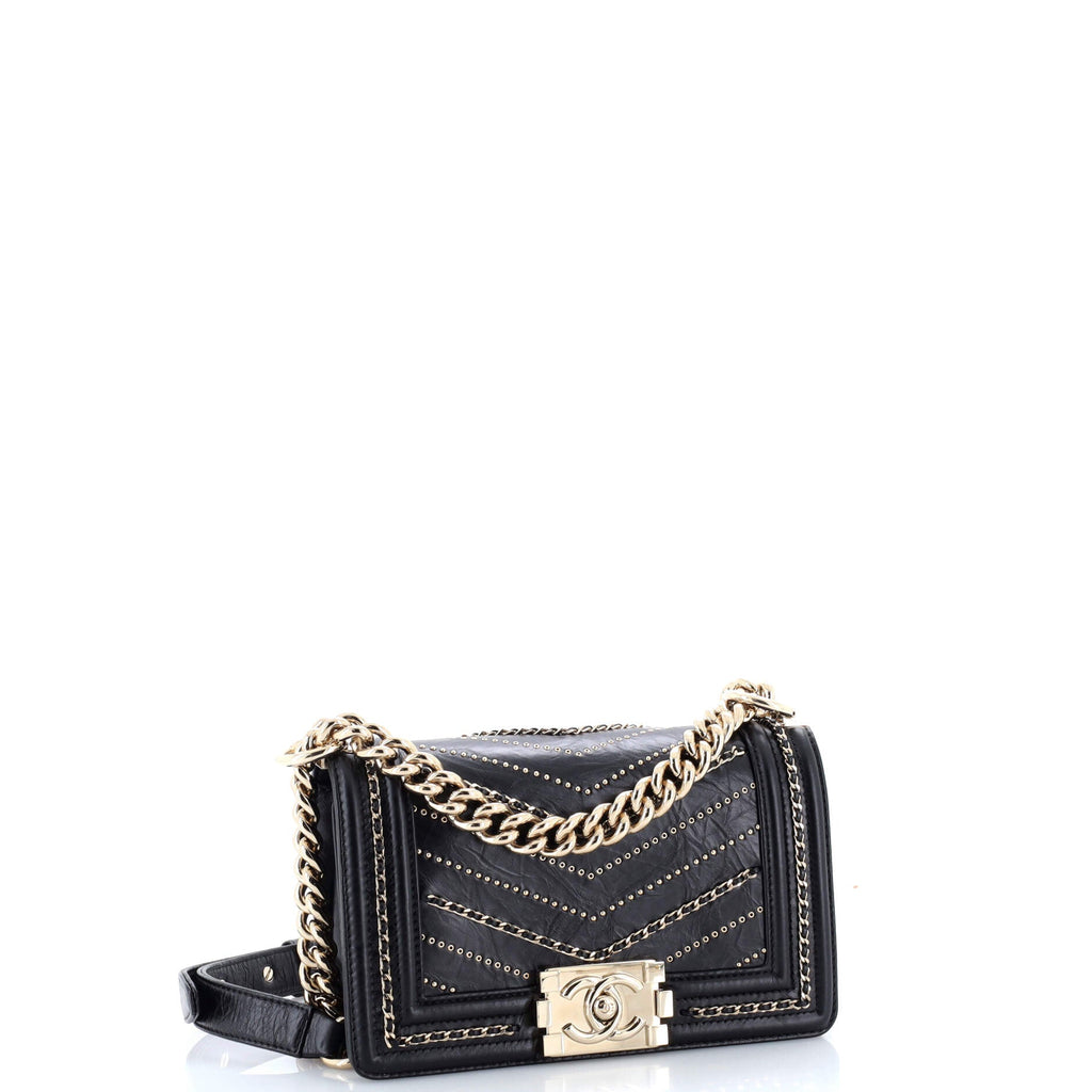 Boy Flap Bag Chevron Embellished Crumpled Calfskin Small