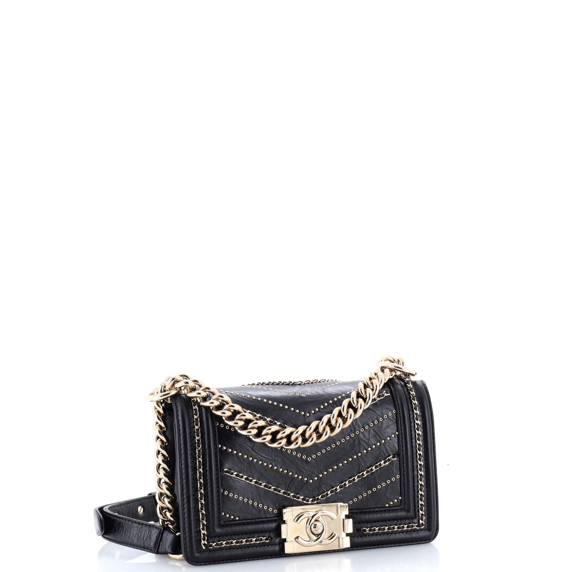 Boy Flap Bag Chevron Embellished Crumpled Calfskin Small