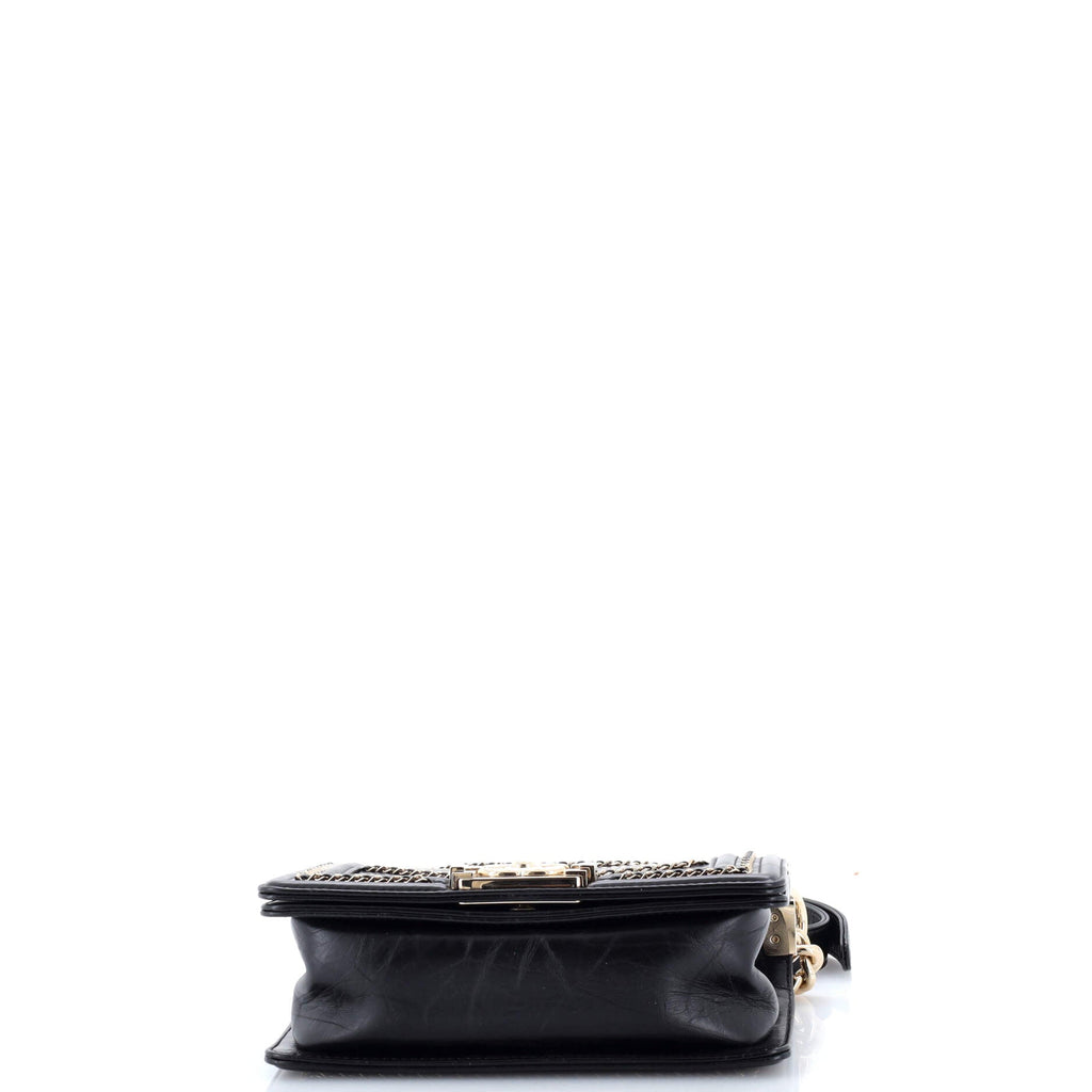 Boy Flap Bag Chevron Embellished Crumpled Calfskin Small
