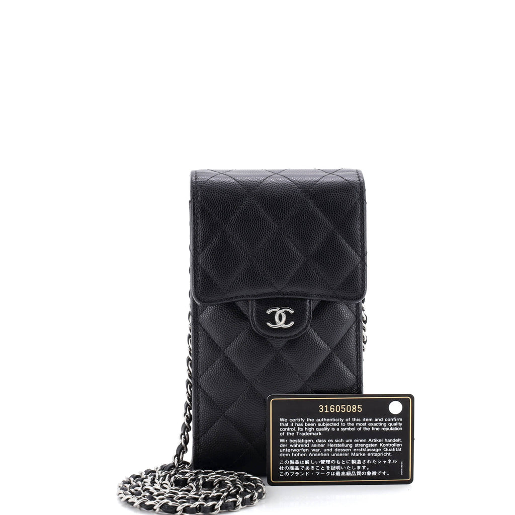 CC Flap Phone Holder Crossbody Bag Quilted Caviar