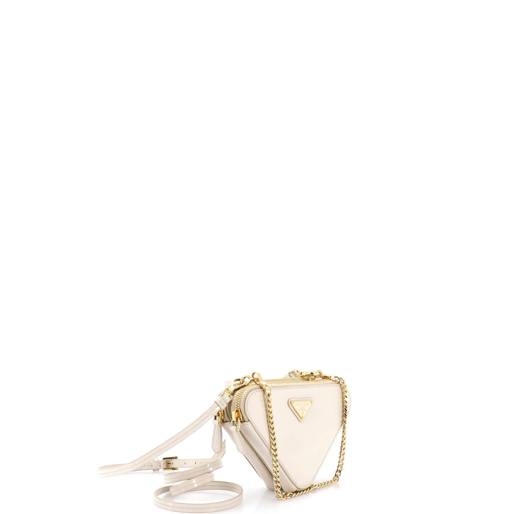 Triangle Double Zip Pouch Bag with Chain Patent Mini