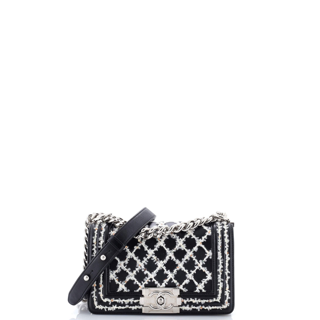 Boy Flap Bag Lambskin with Quilted Tweed and Sequins Small