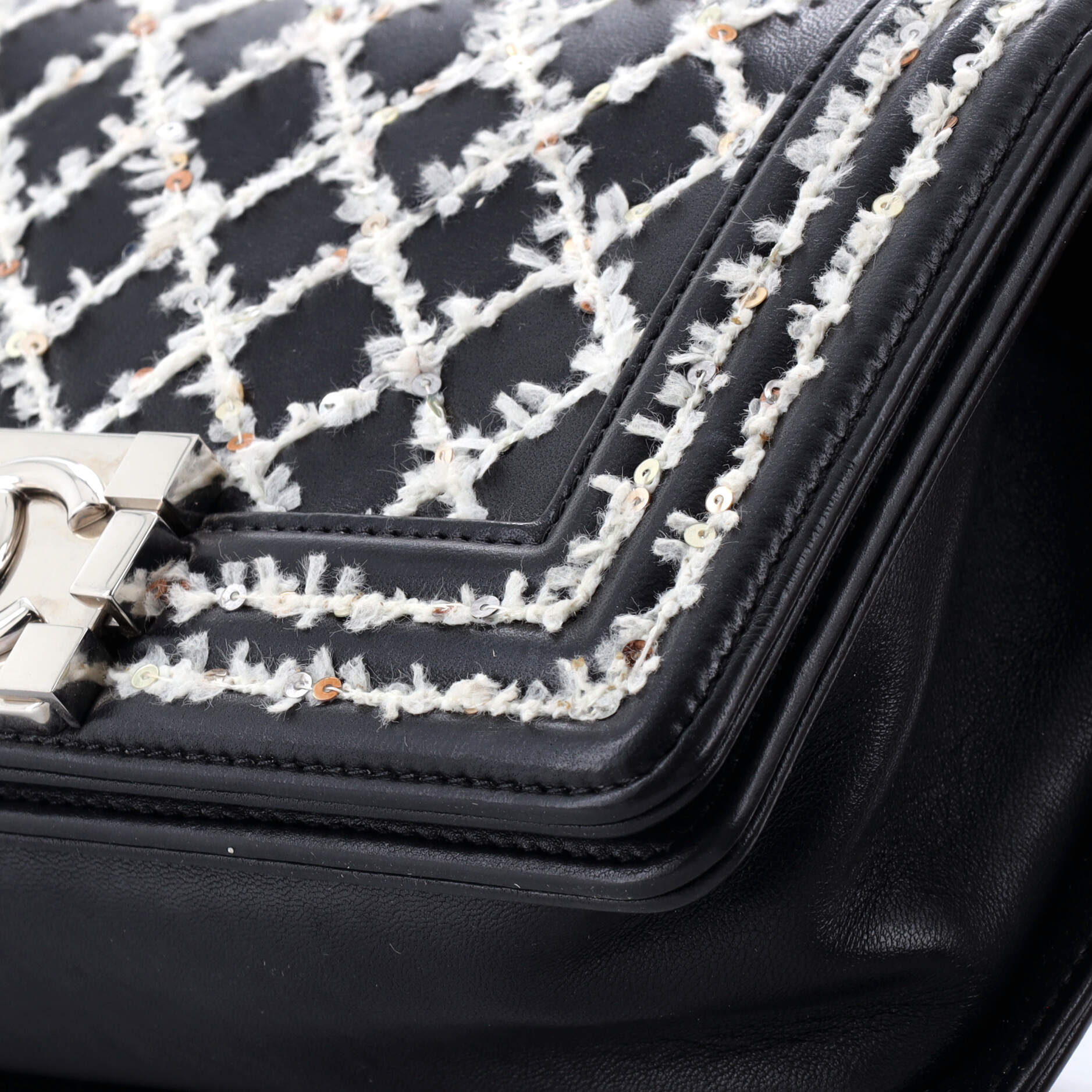 Boy Flap Bag Lambskin with Quilted Tweed and Sequins Small