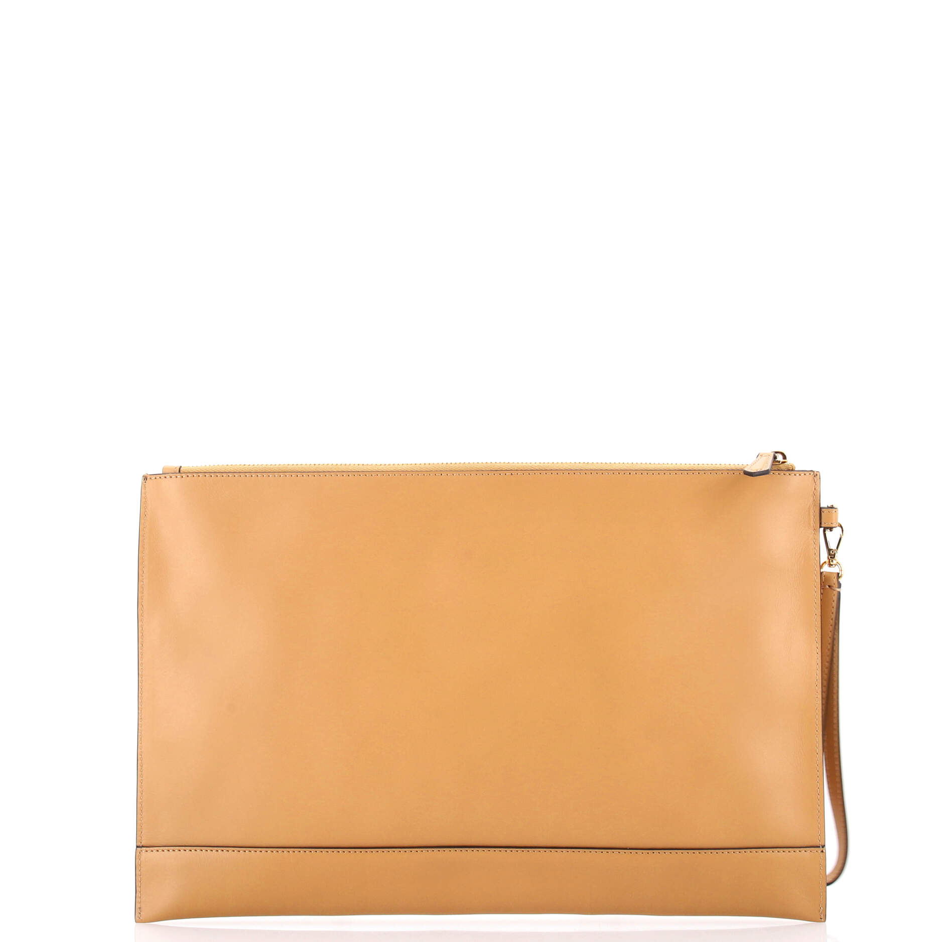 Logo Flat Wristlet Pouch Embossed Leather Large