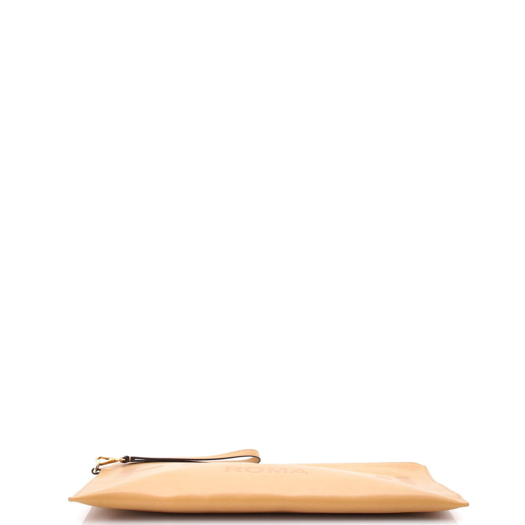 Logo Flat Wristlet Pouch Embossed Leather Large