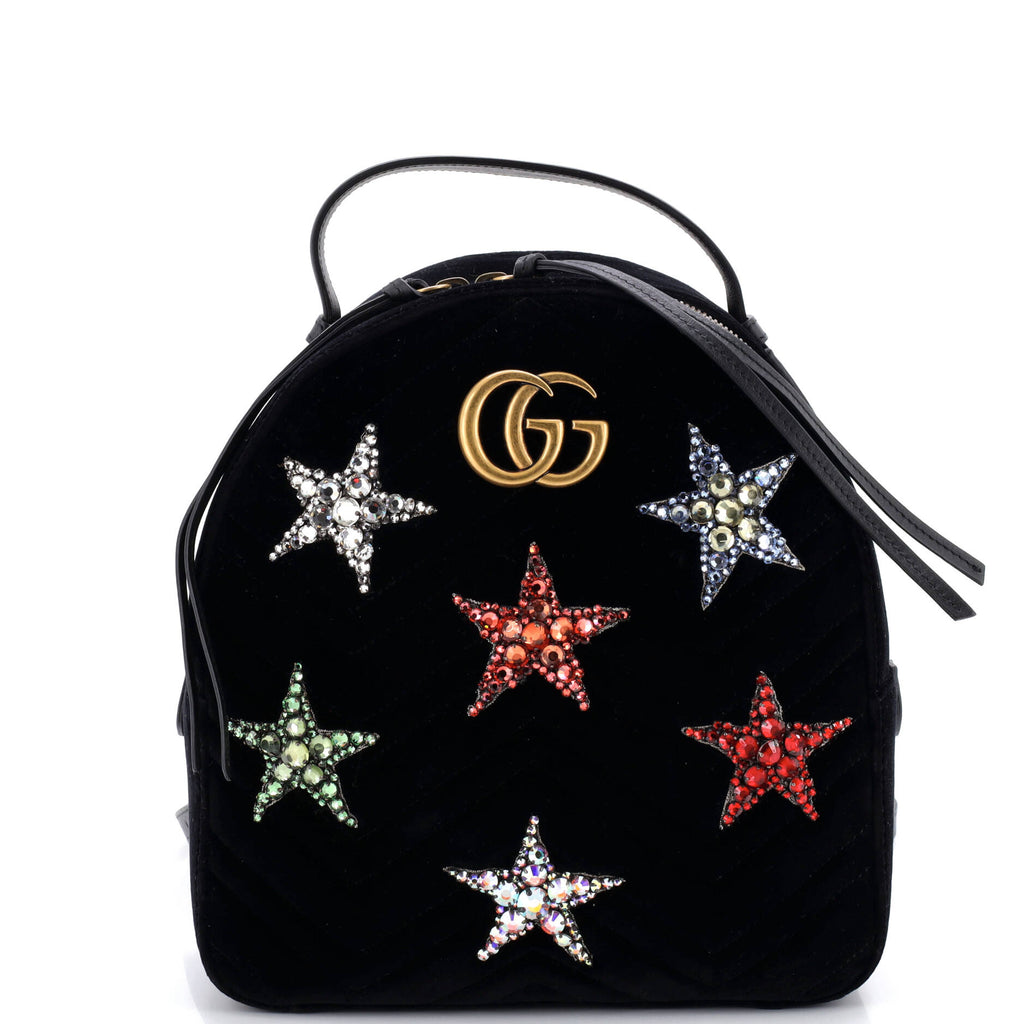 GG Marmont Backpack Embellished Matelasse Velvet Small