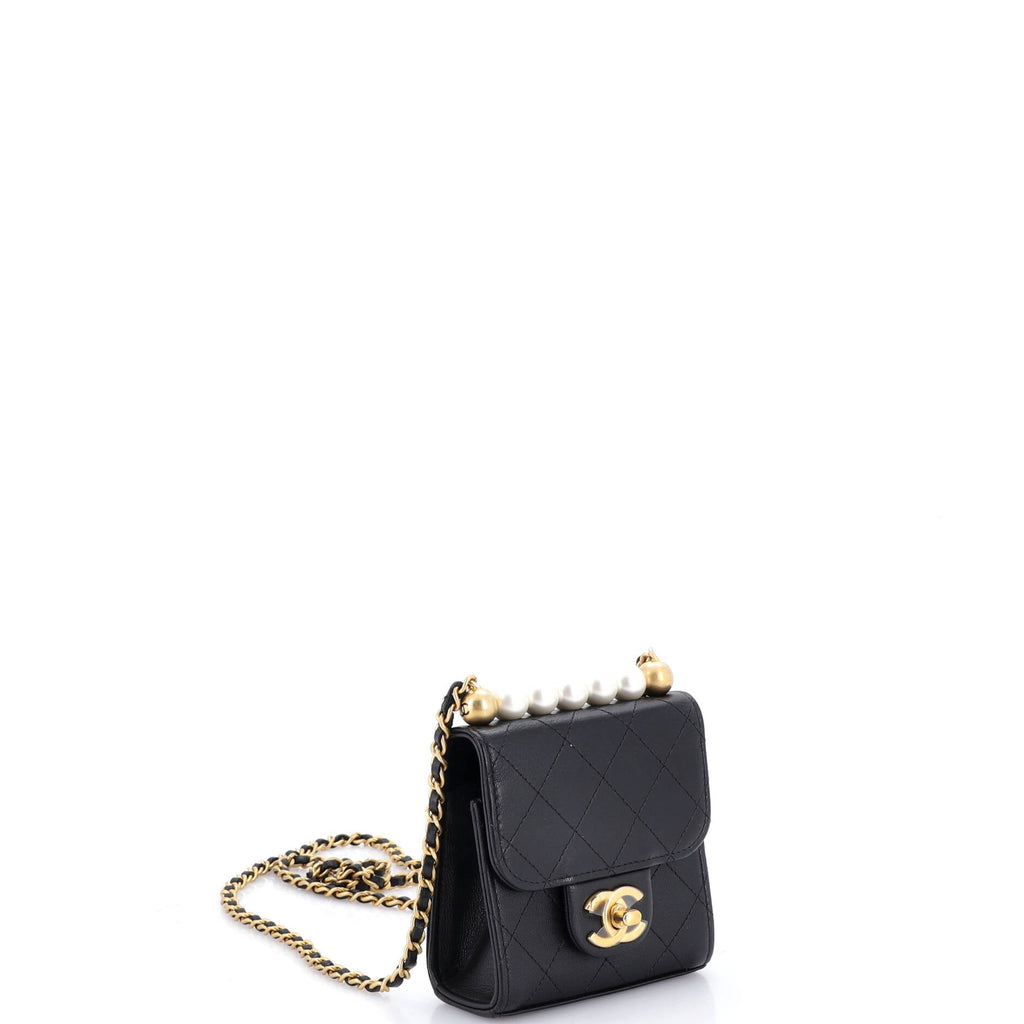 Chic Pearls Flap Clutch with Chain Quilted Goatskin Mini