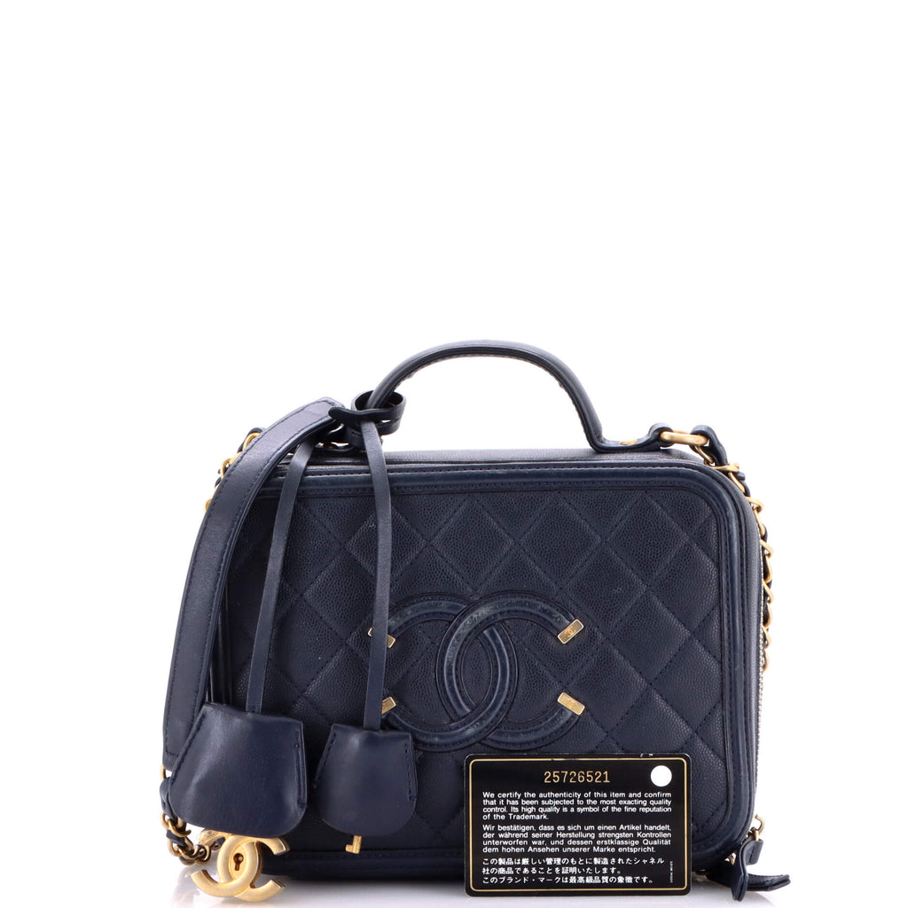 Filigree Vanity Case Quilted Caviar Medium