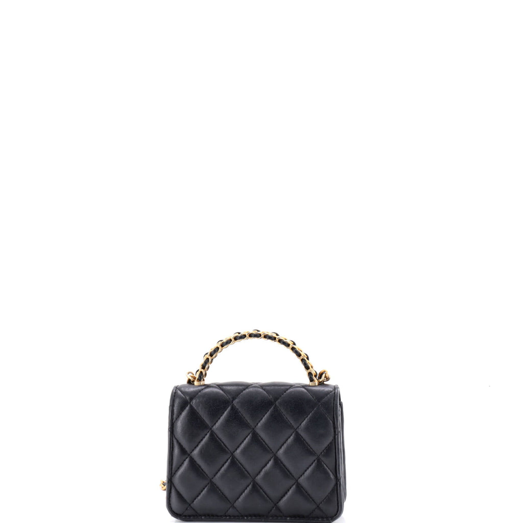 Woven Top Handle CC Flap Clutch on Chain Quilted Lambskin Small