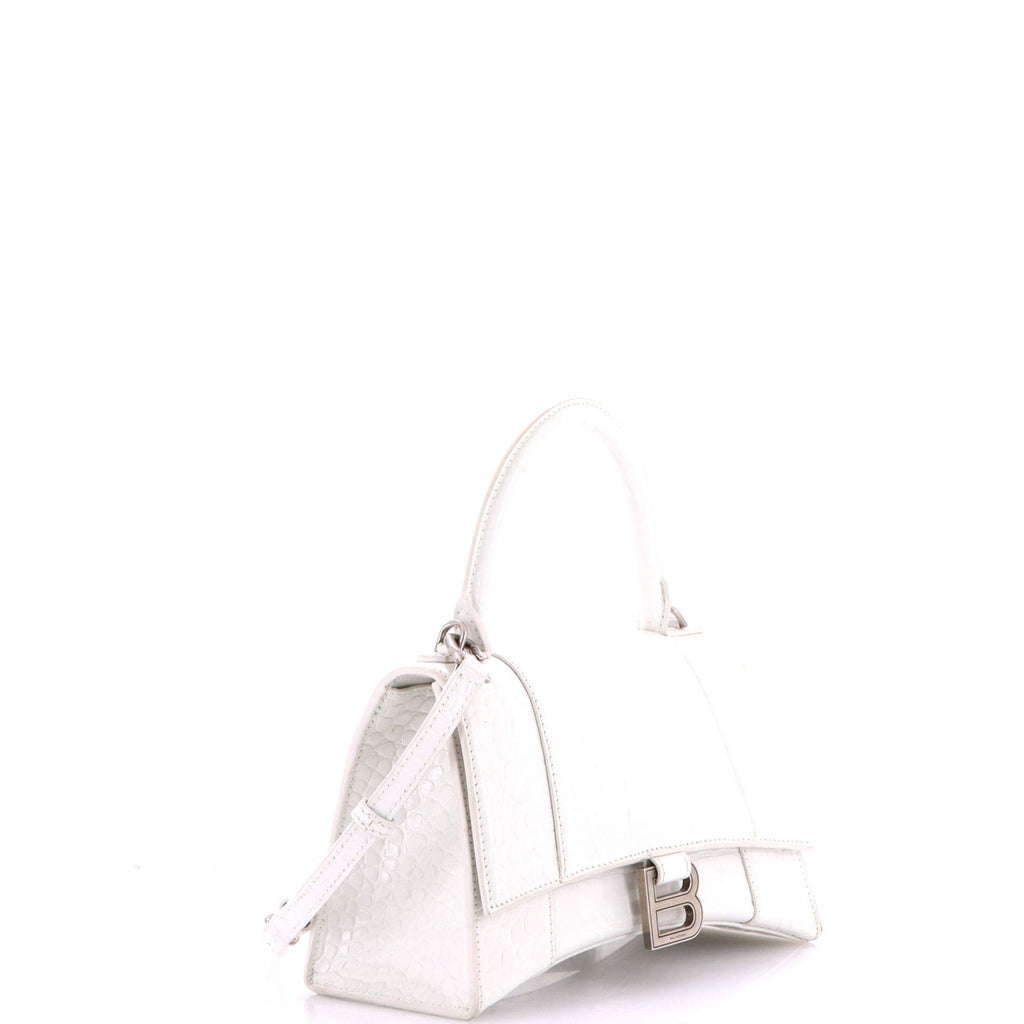Hourglass Top Handle Bag Crocodile Embossed Leather Small
