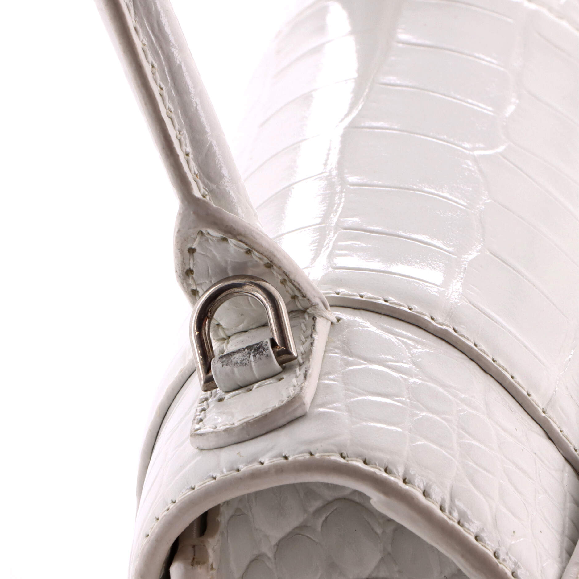 Hourglass Top Handle Bag Crocodile Embossed Leather Small