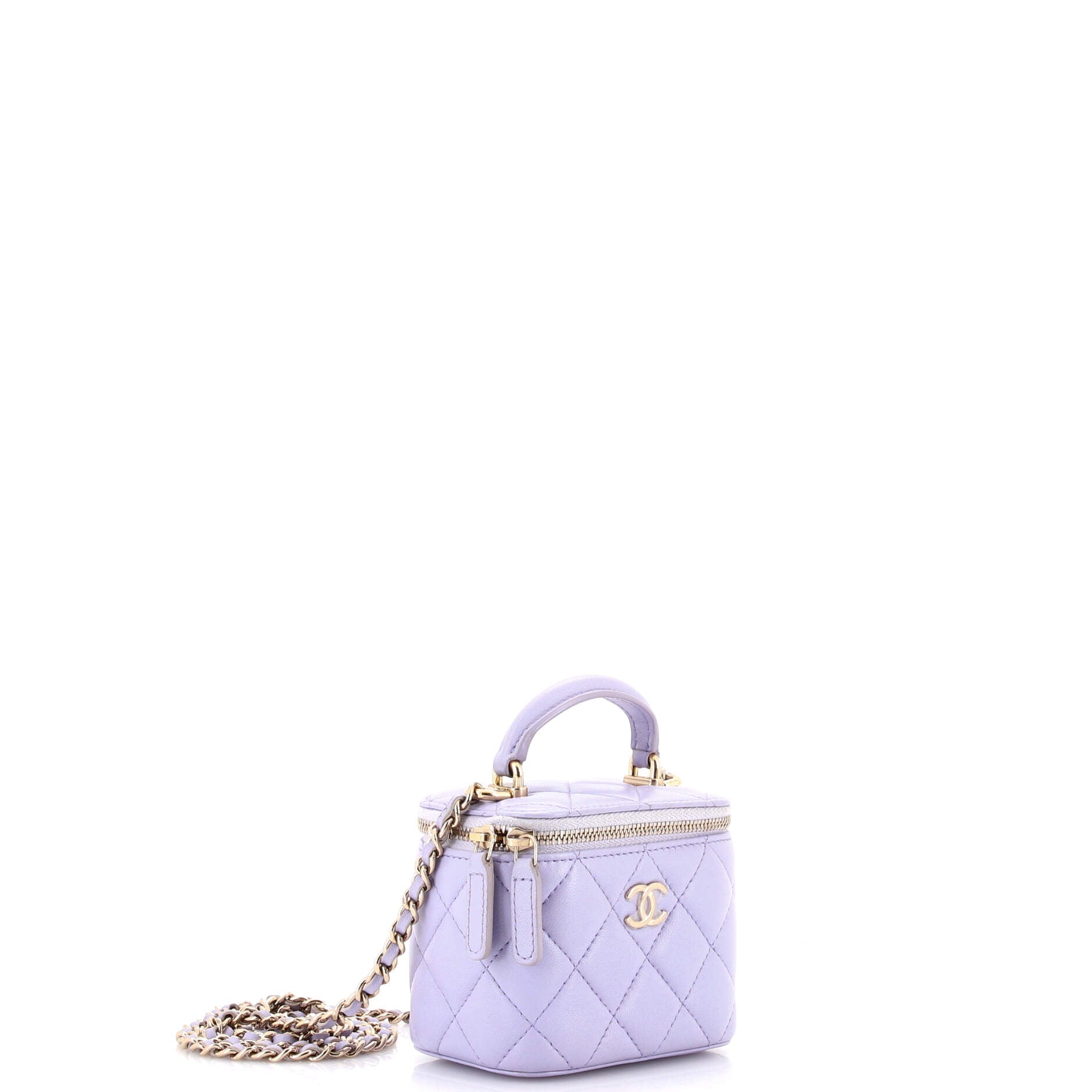Classic Top Handle Vanity Case with Chain Quilted Lambskin Mini