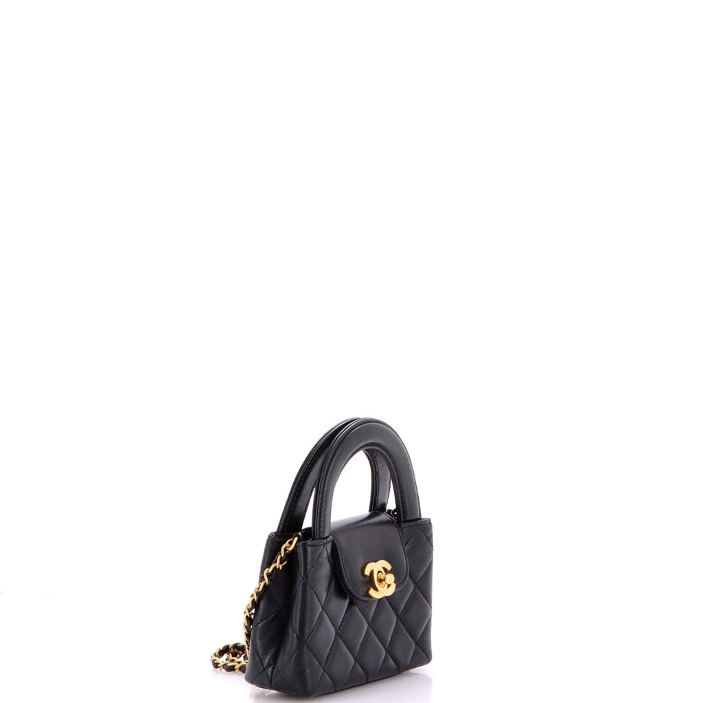 Kelly Top Handle Shopping Bag Quilted Shiny Aged Calfskin Nano